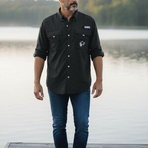 Columbia Mens PFG Long Sleeve Shirt Black Mesh Back Sz L